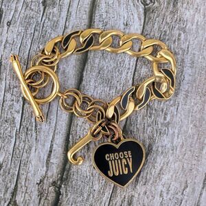 Juicy Couture Y2K Gold-tone and Black Heart Vintage Charm Bracelet